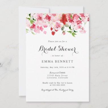 Red Pink Watercolor Floral Bridal Shower Invitations