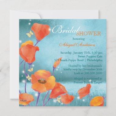 Red Poppy Turquoise Bridal Shower Invitations