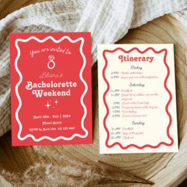 Red Retro Wave Bachelorette Weekend Itinerary Invitations
