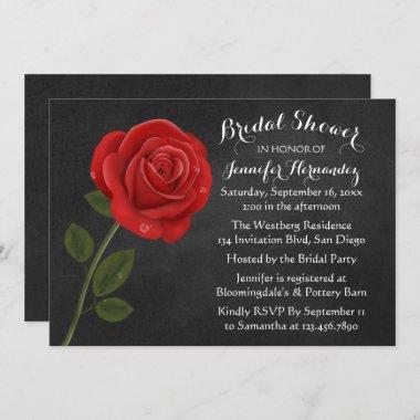 Red Rose Black Chalkboard Floral Bridal Shower Invitations