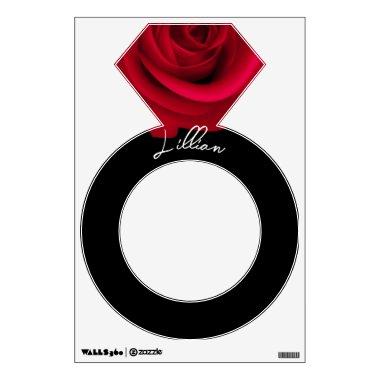 Red Rose | Custom Name Diamond Ring Shape Wall Decal