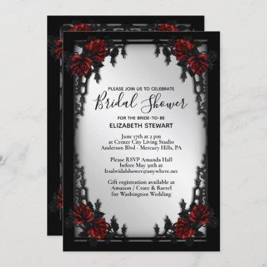 Red Rose Gothic Bridal Shower Iron Gate Invitations