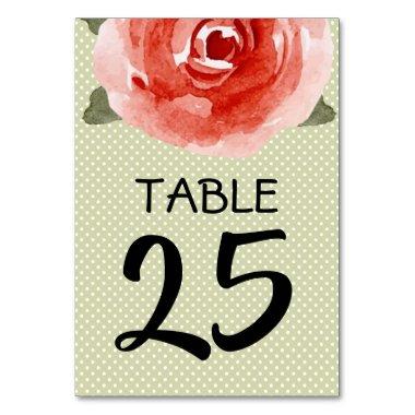 Red Rose on Lime Derby Table Number