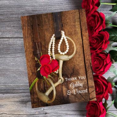 Red Roses and Horse Bit Western Wedding Thank You