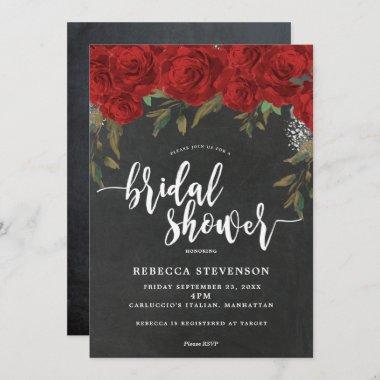 red roses floral bridal shower Invitations chalk