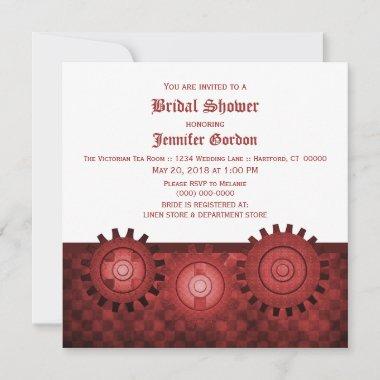 Red Steampunk Gears Bridal Shower Invite