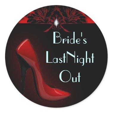 red Stiletto Bridal Shower bachelorette party Classic Round Sticker