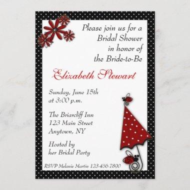 Red Umbrella Ladybugs Shower Invitations