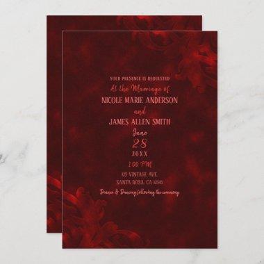 Red Velvet Elegant Vintage Glam Glamour Wedding Invitations