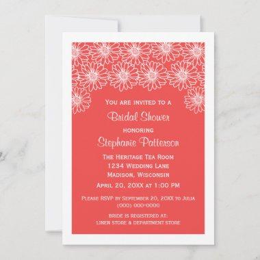 Red Whimsical Daisies Bridal Shower Invite