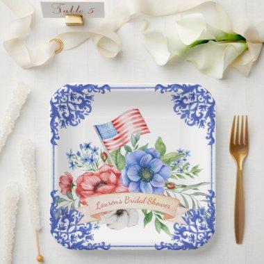 Red, White & Blue Floral American Flag Paper Plates