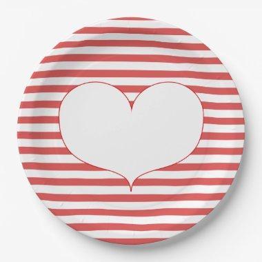 Red & White Stripes & Big Heart Paper Plate