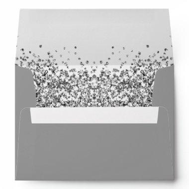 REGINA Silver and Grey Sequins Glitter Envelope