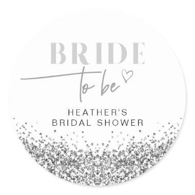 REGINA Silver Sequins Bride to Be Shower Classic Round Sticker