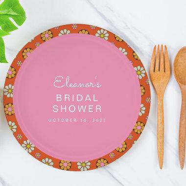 Retro 60s Flowers Orange Pink Bridal Shower Custom Paper Plates