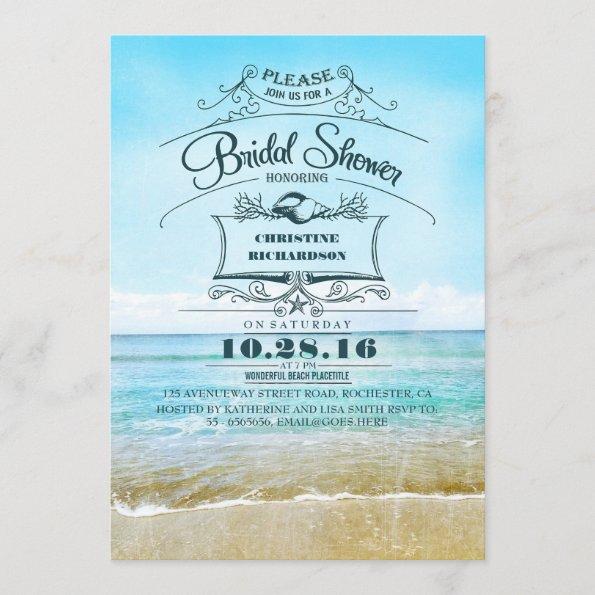 Retro beach blue ombre bridal shower invites