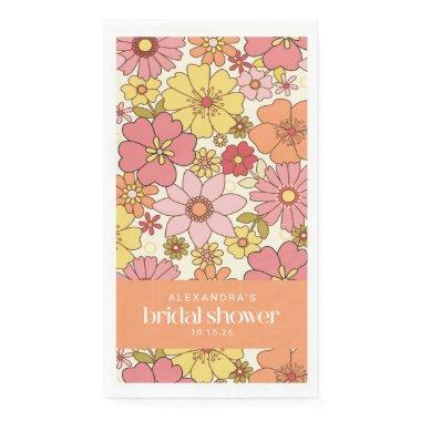 Retro Boho Pink Yellow Floral Bridal Shower Custom Paper Guest Towels