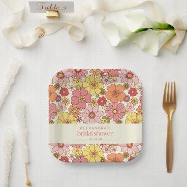 Retro Boho Pink Yellow Floral Bridal Shower Custom Paper Plates