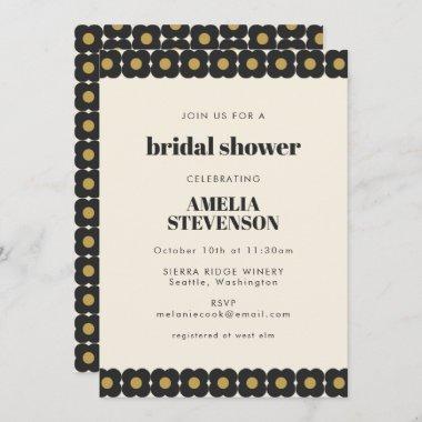 Retro Bold Black and Gold Floral Bridal Shower Invitations