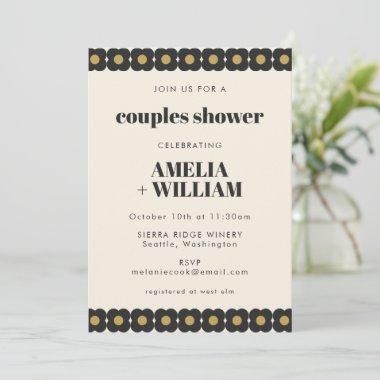 Retro Bold Black and Gold Floral Couples Shower Invitations
