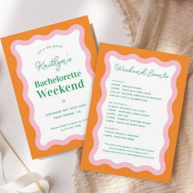 Retro Colorful Bachelorette Weekend Itinerary Invitations