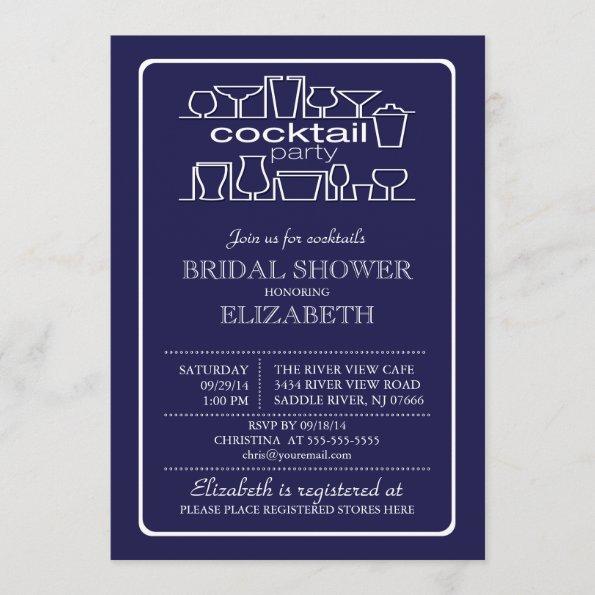 Retro Navy Blue Cocktail Party Bridal shower Invitations