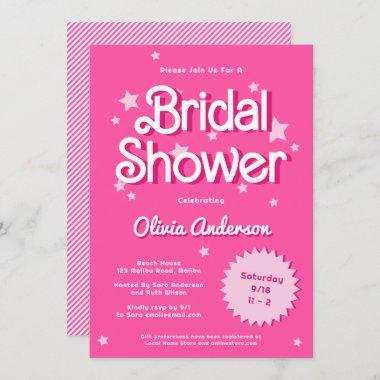 Retro Pretty Pink Malibu Stars Bridal Shower Invitations