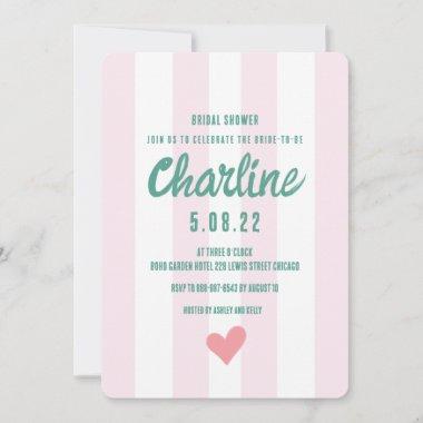 Retro Wavy Pink Striped Handwriting Bridal Shower Invitations