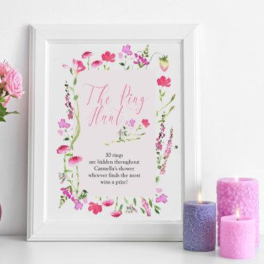 Ring Hunt Game Pink Wildflower Bridal Shower Poster