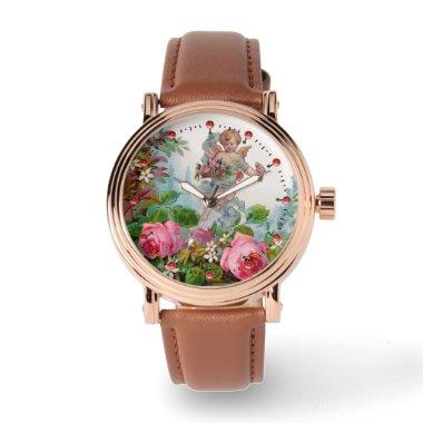 ROMANTIC ANGEL GATHERING PINK ROSES AND FLOWERS WATCH