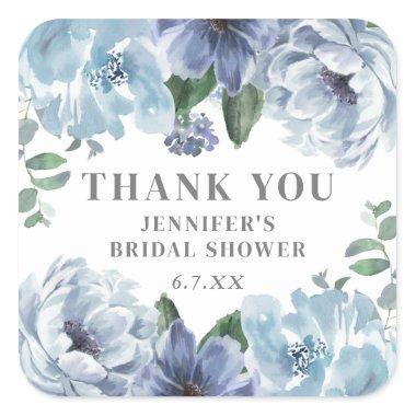Romantic Blue Floral Bridal Shower Party Favor Square Sticker