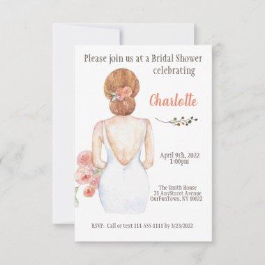 Romantic bridal shower invite featuring bride