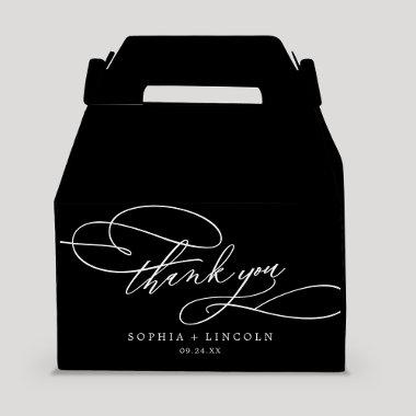 Romantic Calligraphy Dark Black Thank You Wedding Favor Boxes