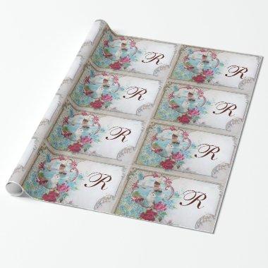 ROMANTIC DOVE,ELEGANT WHITE PINK WEDDING FLORAL WRAPPING PAPER