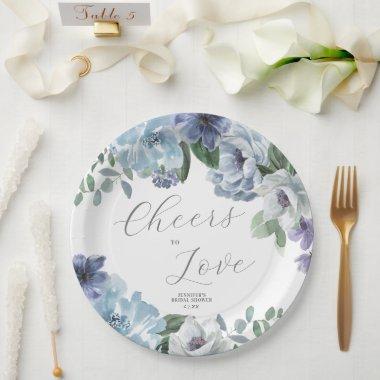 Romantic Dusty Blue Floral Bridal Shower Party Paper Plates
