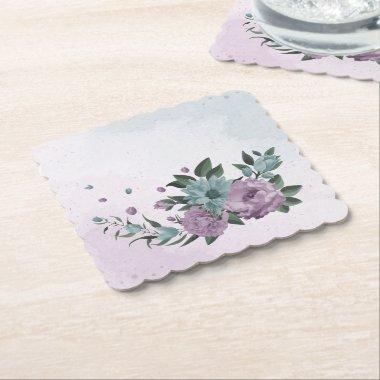 romantic dusty purple and blue flowers paper coaster
