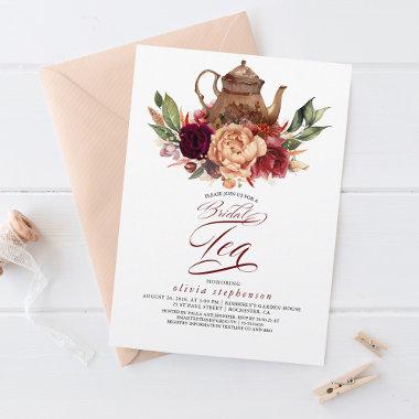 Romantic Floral Earthy Fall Bridal Shower Tea Invitations