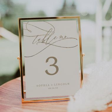 Romantic Gold Calligraphy | Ivory Flourish Table Number
