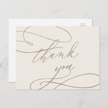 Romantic Gold Calligraphy | Ivory Thank You PostInvitations