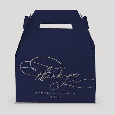 Romantic Gold Calligraphy | Navy Thank You Wedding Favor Boxes