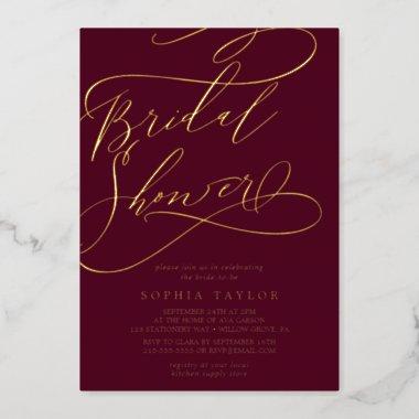 Romantic Gold Foil | Burgundy Bridal Shower Foil Invitations