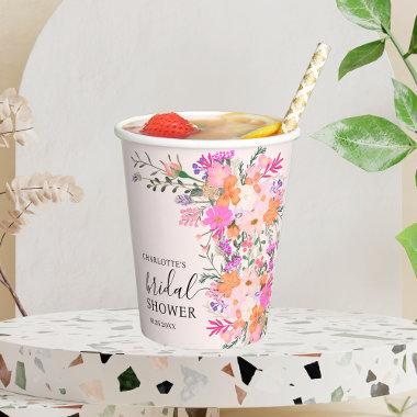 Romantic pastel wild flowers spring bridal shower paper cups