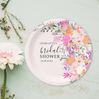 Romantic pastel wild flowers spring bridal shower paper plates