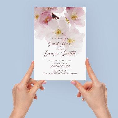 Romantic Pink Cherry Blossoms Bridal Shower Invita Invitations
