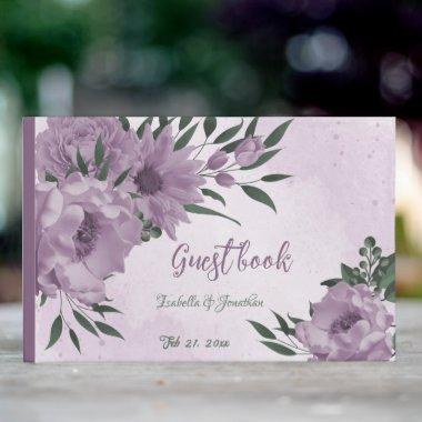 romantic purple flowers botanical wedding guest book
