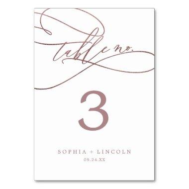 Romantic Rose Gold Calligraphy Table Number