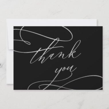 Romantic Silver Calligraphy | Black Flat Thank You Invitations