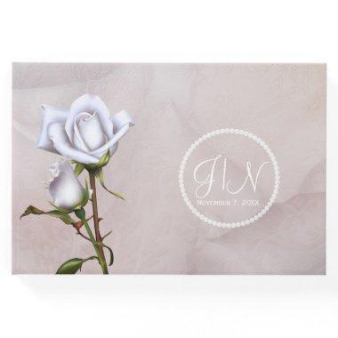 Romantic Soft White Roses Elegant Floral Wedding Guest Book