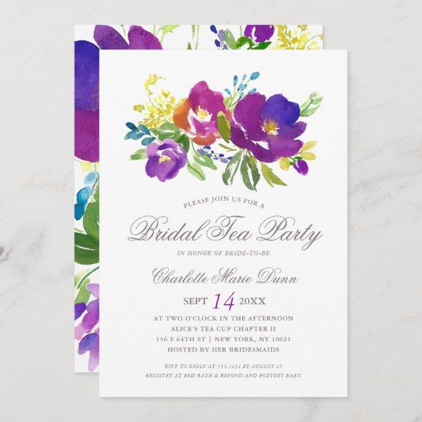Romantic Violet Floral Bridal Shower Invitations