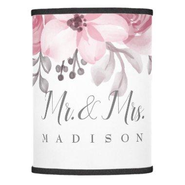 Romantic Watercolor Pink Florals Mr & Mrs Wedding Lamp Shade